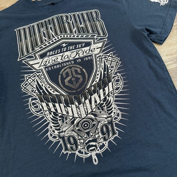 SouthPole premium navy blue rap goth style biker t shirt fits like a men’s XL - Picture 2 of 6